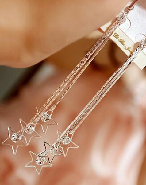 new three pentagonal star set diamond tassel earrings long style water drill earrings fashion classic exquisite elegance, Silver
new three pentagonal star set diamond tassel earrings long style water drill earrings fashion classic exquisite elegance, Silver