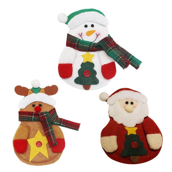 

3 pack set kitchen suit silverware holders pockets knifes forks bag snowman santa claus elk christmas party decoration (snowma