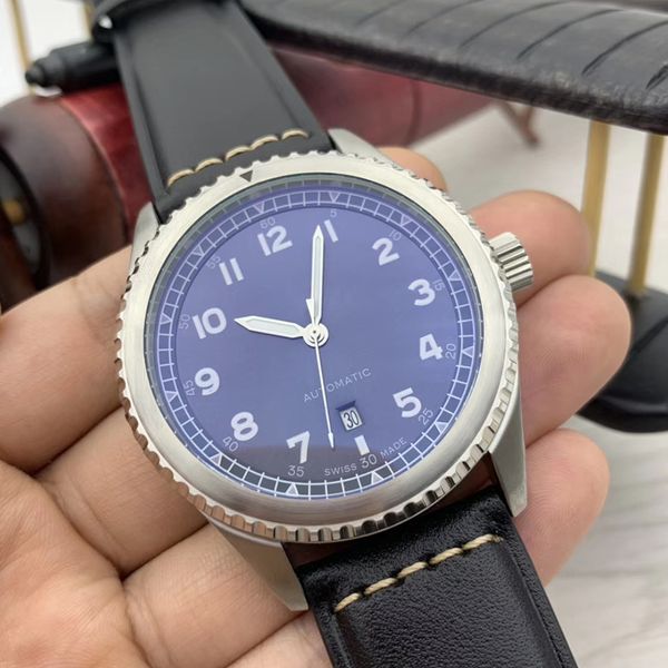 1884 pilot series automatic mechanical rotating bezel luminous blue dial analog mens watches black leather band functional wristwatches, Slivery;brown
1884 pilot series automatic mechanical rotating bezel luminous blue dial analog mens watches black leather band functional wristwatches, Slivery;brown