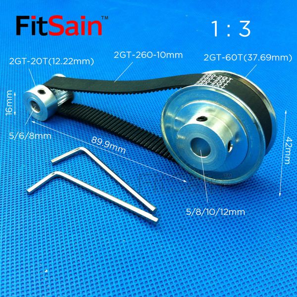 

fitsain-bandwidth 10mm 2gt 20t : 60t teeth aluminum alloy pulley 1:3 reduction ratio synchronous wheel center hole 5-6-8-10-12mm