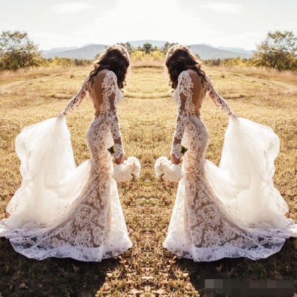2019 backless mermaid wedding dresses lace long sleeves with overskirt sweep train plus size garden country wedding bridal gown, White
2019 backless mermaid wedding dresses lace long sleeves with overskirt sweep train plus size garden country wedding bridal gown, White