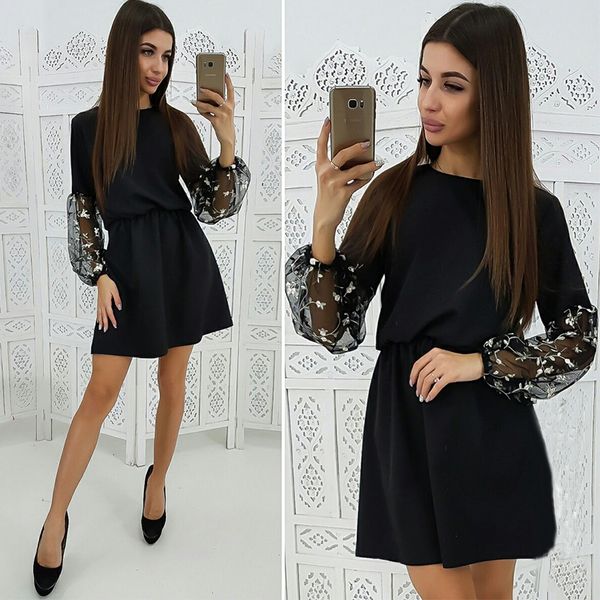 2019 spring women's embroidery dress mesh patchwork a line long sleeve o-neck casual dress fashion mini party dresses, Black;gray
2019 spring women's embroidery dress mesh patchwork a line long sleeve o-neck casual dress fashion mini party dresses, Black;gray