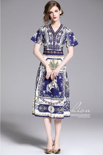 new women's runway baroque floral print v-neck printed dress plus size office ladies slim elegant party evening dresses, Black;gray
new women's runway baroque floral print v-neck printed dress plus size office ladies slim elegant party evening dresses, Black;gray