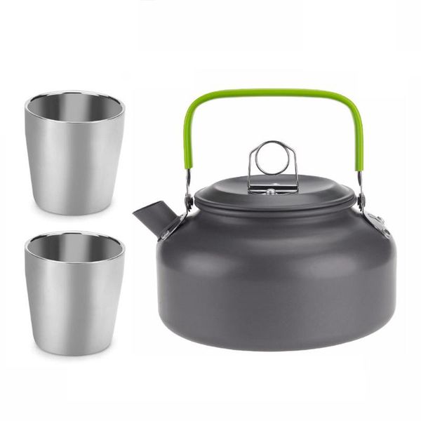 0.8l Portable Aluminum Alloy Outdoor Camping Coffee Teapot Kettle For Outdoor Survival With Cups