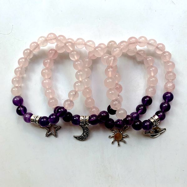 pink purple quartz beads bracelet elastic moon star planet women chakra bracelet natural stone yoga stretch, Black
pink purple quartz beads bracelet elastic moon star planet women chakra bracelet natural stone yoga stretch, Black
