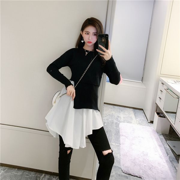 autumn winter new long sweater women's outer wear stitching fake two pieces bottoming fashion slim skirt, White;black
autumn winter new long sweater women's outer wear stitching fake two pieces bottoming fashion slim skirt, White;black