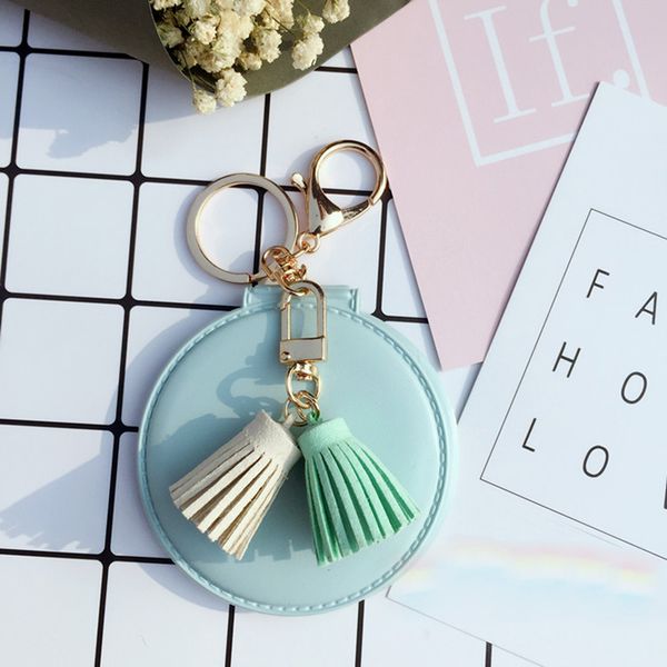 Mini Beauty Pocket Mirror,diy Cute Pu Tassel Foliding Compact Makeup Mirror,key Holder Keychain,christmas Party Souvenir Gifts