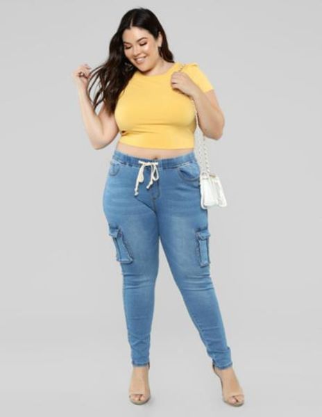women designer pencil jeans casual high waist light blue skinny jeans fashion elastic waist long pants