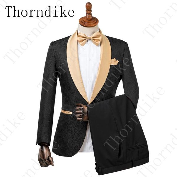 thorndike fashion black jacquard men's suit set with gold lapel slim groom tuxedo for wedding tailored personal size blazer pant, White;black
thorndike fashion black jacquard men's suit set with gold lapel slim groom tuxedo for wedding tailored personal size blazer pant, White;black