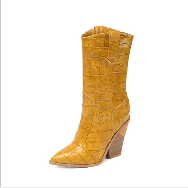 2020 new autumn and winter new products high-heeled pointed mid-tube female boots tide a11, Black