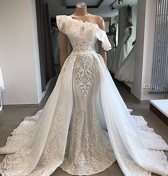 luxury sparkly beaded mermaid wedding dress one shoulder lace appliqued sheath plus size bridal gown, White
luxury sparkly beaded mermaid wedding dress one shoulder lace appliqued sheath plus size bridal gown, White