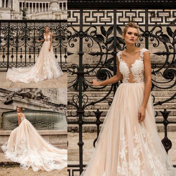 berta 2019 champagne wedding dresses v neck sleeveless lace appliques beach boho bridal gowns sweep train bohemia a line wedding dress, White
berta 2019 champagne wedding dresses v neck sleeveless lace appliques beach boho bridal gowns sweep train bohemia a line wedding dress, White