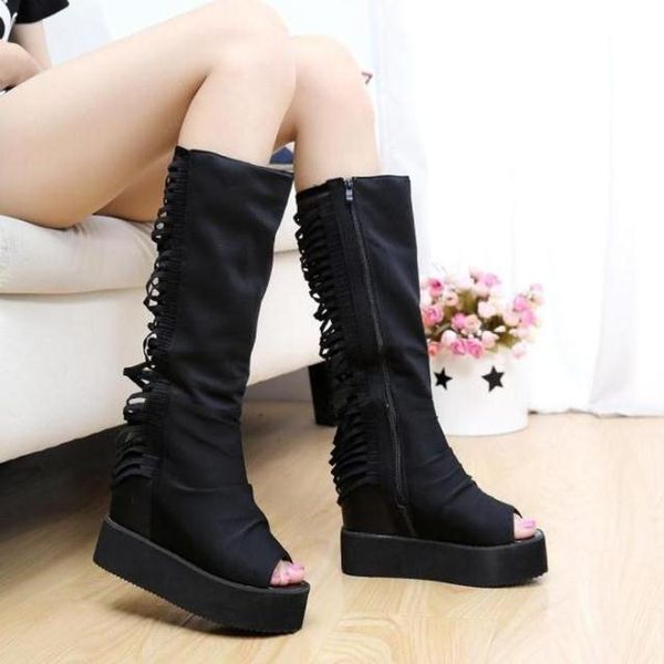 spring autumn open toe knee high boots for women platform wedges shoes peep toe high ladies shoes wsh358, Black
spring autumn open toe knee high boots for women platform wedges shoes peep toe high ladies shoes wsh358, Black