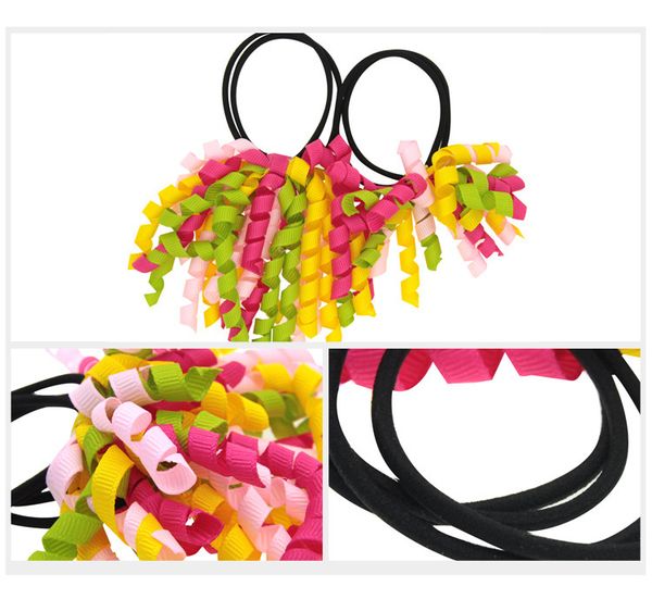 

girl a-korker ponytail holders korkers curly ribbons streamers corker hair bobbles bows flower elastic school boosters headwear dhl fj390, Slivery;white