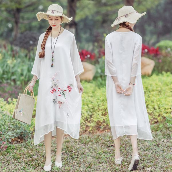 xia ladies nation wind embroidery real silk crepe easy dress literature immortal gas elegant longuette, White;black
xia ladies nation wind embroidery real silk crepe easy dress literature immortal gas elegant longuette, White;black