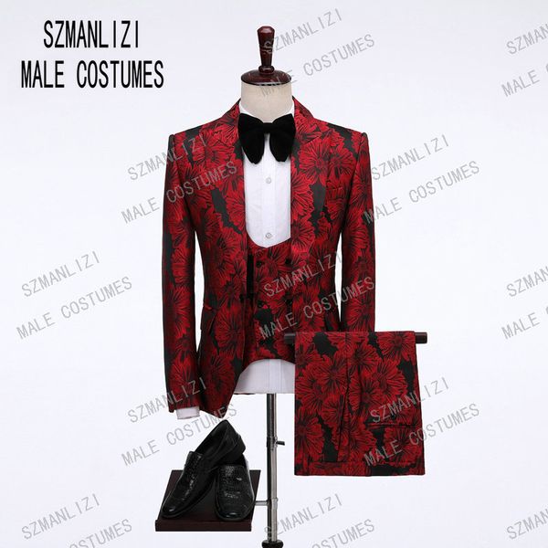 2019 fashion male clothes red floral 3 pieces costume slim fit formal design promparty suits groom tuxedos for men wedding suits, Black;gray 
2019 fashion male clothes red floral 3 pieces costume slim fit formal design promparty suits groom tuxedos for men wedding suits, Black;gray
