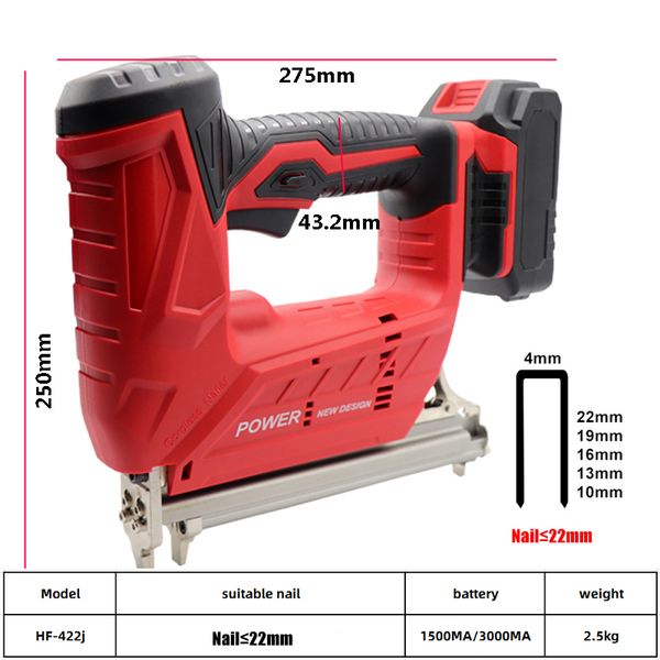 wireless electric nail guns 1500/3000ma 10-22mm nailer stapler furniture frame carpentry wood working tools
wireless electric nail guns 1500/3000ma 10-22mm nailer stapler furniture frame carpentry wood working tools