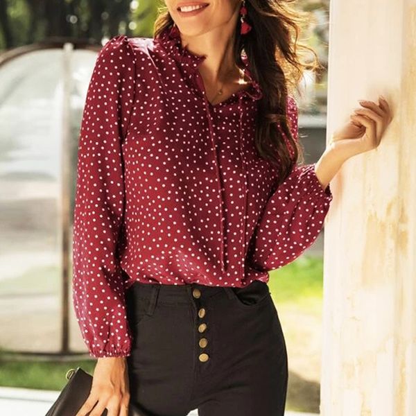 women's blouses & shirts summer elegant women print shirt 2021 casual retro lace-up polka dot long sleeve loose blouse womens and, White
women's blouses & shirts summer elegant women print shirt 2021 casual retro lace-up polka dot long sleeve loose blouse womens and, White