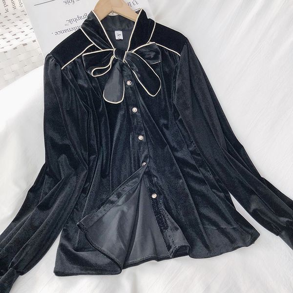 lace-up scarf bow collar long sleeve shirt women's 2020 spring clothing elegant gold velvet blouse lady retro blusas black, White
lace-up scarf bow collar long sleeve shirt women's 2020 spring clothing elegant gold velvet blouse lady retro blusas black, White