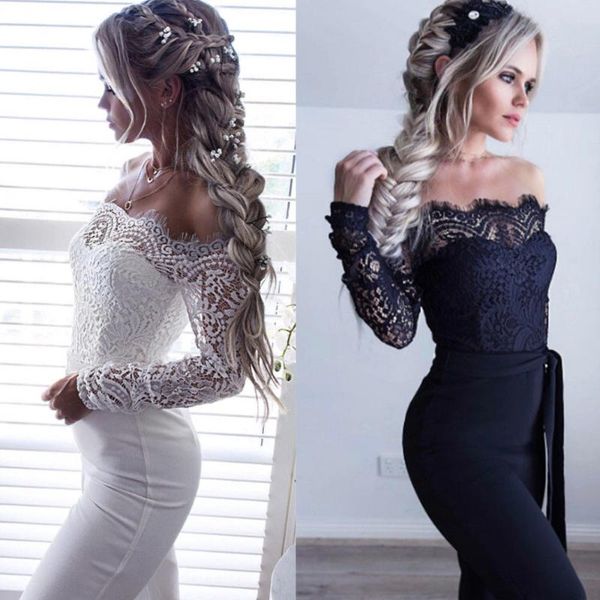 spring autumn women off shoulder lace floral long sleeve slim jumpsuit&romper clubwear playsuit bodycon party jumpsuits, Black;white
spring autumn women off shoulder lace floral long sleeve slim jumpsuit&romper clubwear playsuit bodycon party jumpsuits, Black;white
