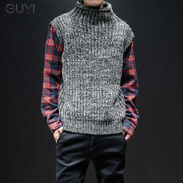 guyi half turtleneck fake two pieces knitted sweater autumn winter men casual pullover mohair thick plaid fashion men's clothing, White;black
guyi half turtleneck fake two pieces knitted sweater autumn winter men casual pullover mohair thick plaid fashion men's clothing, White;black