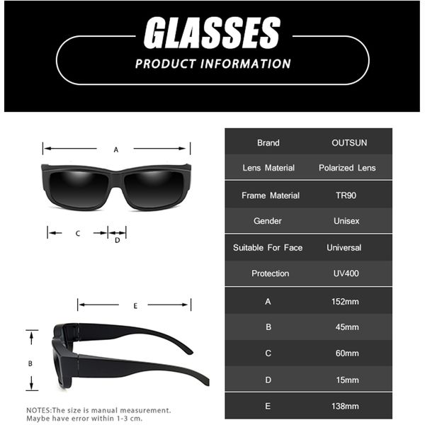 outsun 2020 new design polarized fit sunglasses men over the prescription glasses rx insert cover sunglasses145 y200619, White;black
outsun 2020 new design polarized fit sunglasses men over the prescription glasses rx insert cover sunglasses145 y200619, White;black