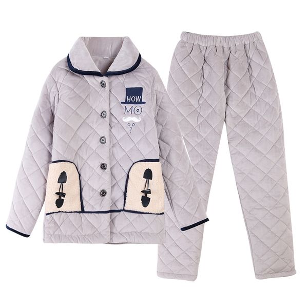 winter quilted women's home service flannel thickening three-layer plus velvet quilted pajamas coral velvet warm leisure suit, Blue;gray
winter quilted women's home service flannel thickening three-layer plus velvet quilted pajamas coral velvet warm leisure suit, Blue;gray
