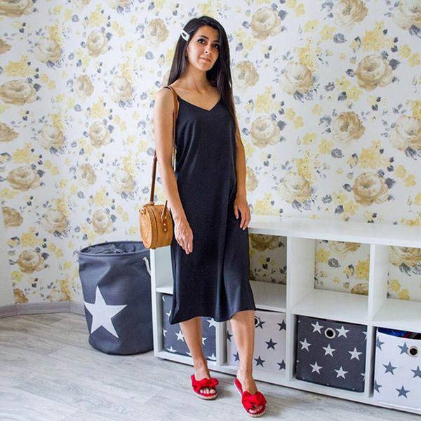 black spaghetti strap summer dress women korean quality v neck elegant sundress robe femme vintage loose women's dress midi, Black;gray
black spaghetti strap summer dress women korean quality v neck elegant sundress robe femme vintage loose women's dress midi, Black;gray