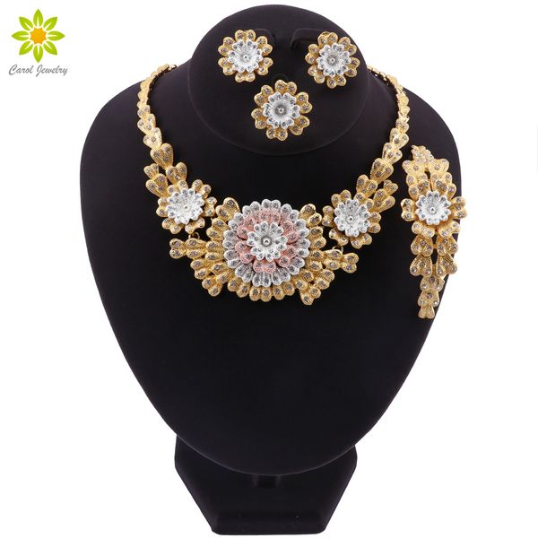 fashion statement jewelry set brand dubai gold-color flower shaped necklace set nigerian wedding woman accessories jewelry set, Slivery;golden
fashion statement jewelry set brand dubai gold-color flower shaped necklace set nigerian wedding woman accessories jewelry set, Slivery;golden