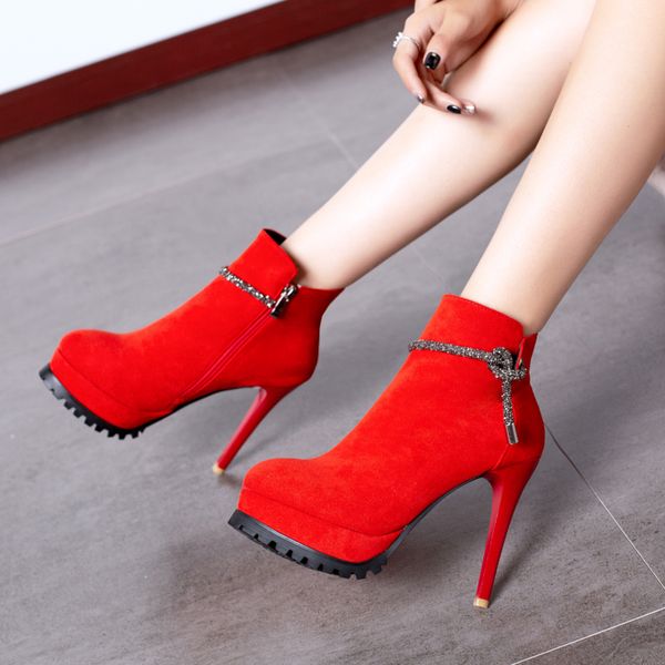 women ankle boots woman shoes supper high thin heels platform zipper rope knot plush rubber size 34-43 2018 new arrival sb181, Black
women ankle boots woman shoes supper high thin heels platform zipper rope knot plush rubber size 34-43 2018 new arrival sb181, Black