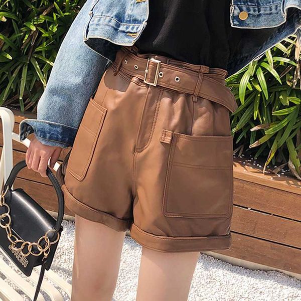 women's shorts spring woman harajuku genuine leather trousers female high waisted for women elastic waist casual wide leg punk pants, White;black
women's shorts spring woman harajuku genuine leather trousers female high waisted for women elastic waist casual wide leg punk pants, White;black