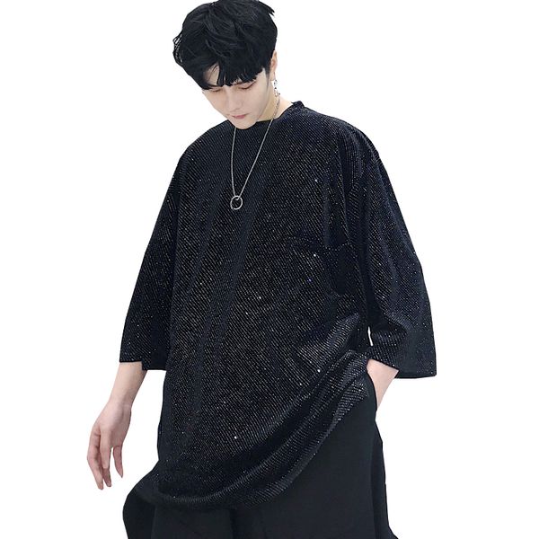 men velvet shiny short sleeve t-shirt streetwear hip hop punk tees shirts male loose tshirt stage clothing, White;black
men velvet shiny short sleeve t-shirt streetwear hip hop punk tees shirts male loose tshirt stage clothing, White;black