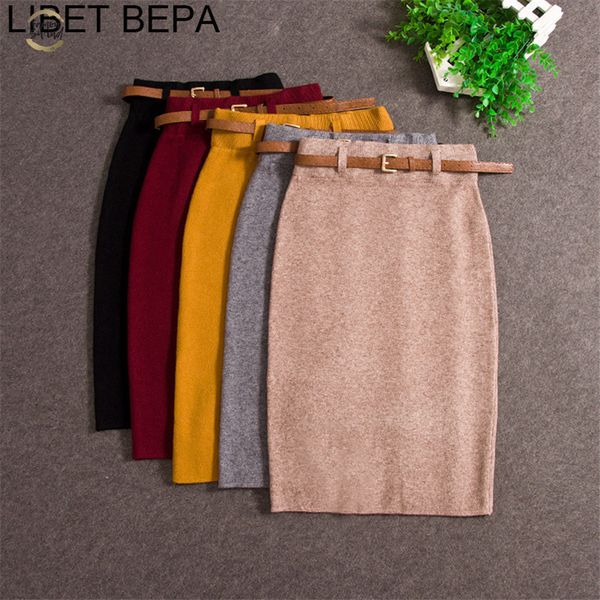women midi skirts knitting solid female pencil skirt autumn winter high waist with sashes bodycon package hip split sk6008, Black
women midi skirts knitting solid female pencil skirt autumn winter high waist with sashes bodycon package hip split sk6008, Black