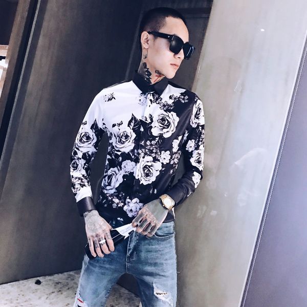 3xl korean tuxedo shirt men long sleeve slim fit print men's social shirts casual night club singer stage costume blouse, White;black
3xl korean tuxedo shirt men long sleeve slim fit print men's social shirts casual night club singer stage costume blouse, White;black