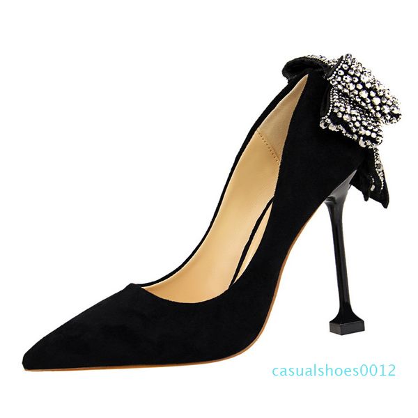 glitter rhinestone bowtie pointy shoes designer pumps bridal wedding shoes size 34 to 40 c12, Black
