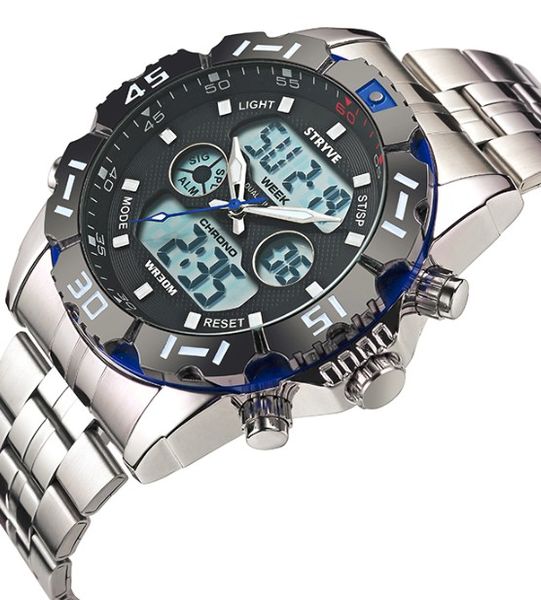 

stryve fashion mens digital watches quartz watch men multifunction waterproof luminous wristwatch men clock horloges mannen 8011, Slivery;brown