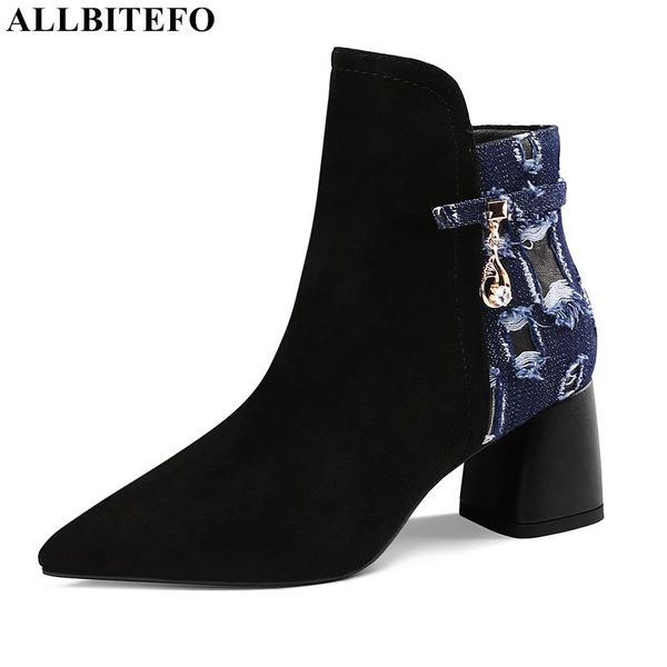 allbitefo mixed colors genuine leather high heels women boots winter anlkle boots for women heel shoes, Black 
allbitefo mixed colors genuine leather high heels women boots winter anlkle boots for women heel shoes, Black