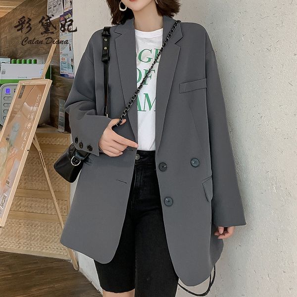 women's suits & blazers autumn 2021 korean fashion outerwear loose suit solid casual coat women pockets jackets work blazer, White;black
women's suits & blazers autumn 2021 korean fashion outerwear loose suit solid casual coat women pockets jackets work blazer, White;black