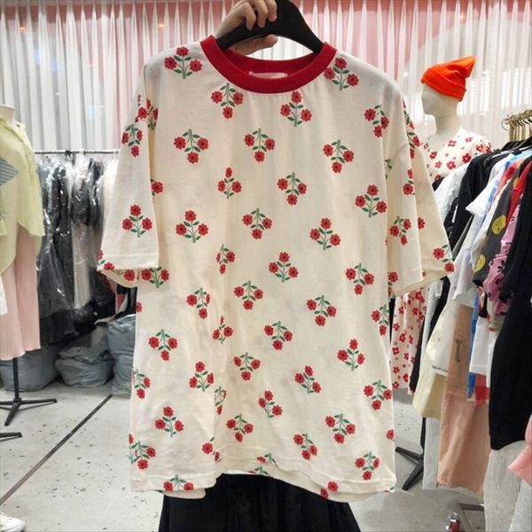 east gate 2020 red flower round collar short sleeve t-shirt women all-match casual t-shirt fashion, White
east gate 2020 red flower round collar short sleeve t-shirt women all-match casual t-shirt fashion, White