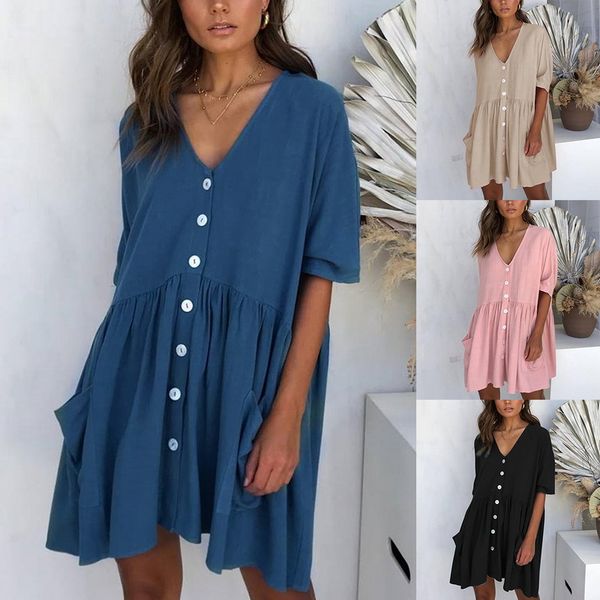 women's summer beach dress loose v-neck button skirt beach tunic girl casual outdoor dress with pocket solid female beachwear
women's summer beach dress loose v-neck button skirt beach tunic girl casual outdoor dress with pocket solid female beachwear