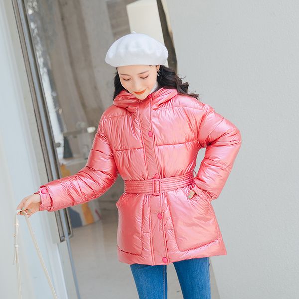 2019 new glossy warm women hooded coat solid soft cotton padded jackets female women slim belt winter parkas jacket coat, Black
2019 new glossy warm women hooded coat solid soft cotton padded jackets female women slim belt winter parkas jacket coat, Black