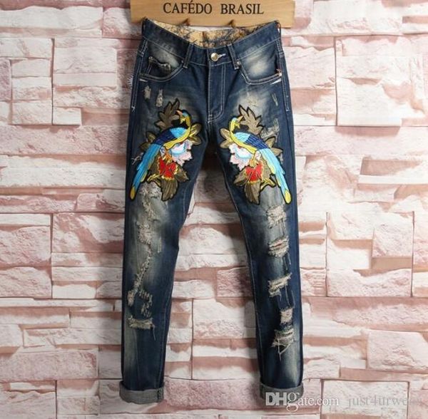 embroidery floral tiger bird print design mens ripped jeans slim denim pencil pants hommes blue straight biker jeans long trousers
embroidery floral tiger bird print design mens ripped jeans slim denim pencil pants hommes blue straight biker jeans long trousers