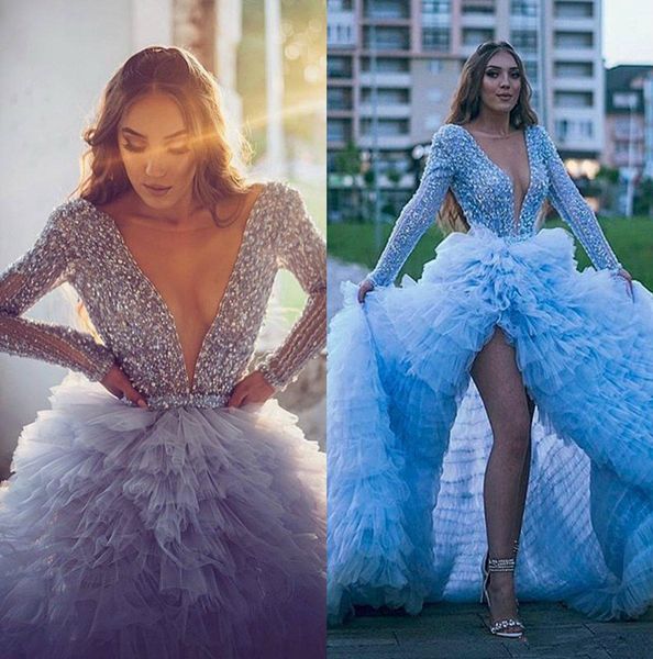sky blue long sleeve high low evening pageant dresses 2020 sparkly crystal beaded ruffles train arabic prom formal dress, Black;red
sky blue long sleeve high low evening pageant dresses 2020 sparkly crystal beaded ruffles train arabic prom formal dress, Black;red