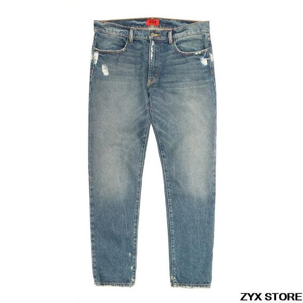 version 424 four two four classic women men denim jeans hiphop street brand straight fit distressed washed jeans 424, Blue
version 424 four two four classic women men denim jeans hiphop street brand straight fit distressed washed jeans 424, Blue