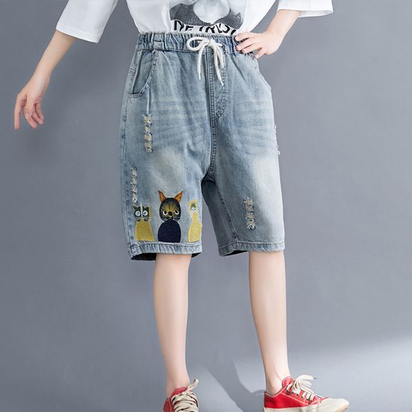 women jeans denim shorts bottoms big loose elastic waist cartoon cats embroidery fashion casual for spring summer bo19131510, Blue
women jeans denim shorts bottoms big loose elastic waist cartoon cats embroidery fashion casual for spring summer bo19131510, Blue
