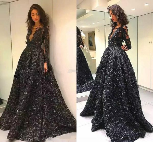 2019 Prom Dresses With Long Sleeve Jewel Neck Illusion black 3D rose Floral Applique Evening Gowns Plus Size
2019 Prom Dresses With Long Sleeve Jewel Neck Illusion black 3D rose Floral Applique Evening Gowns Plus Size