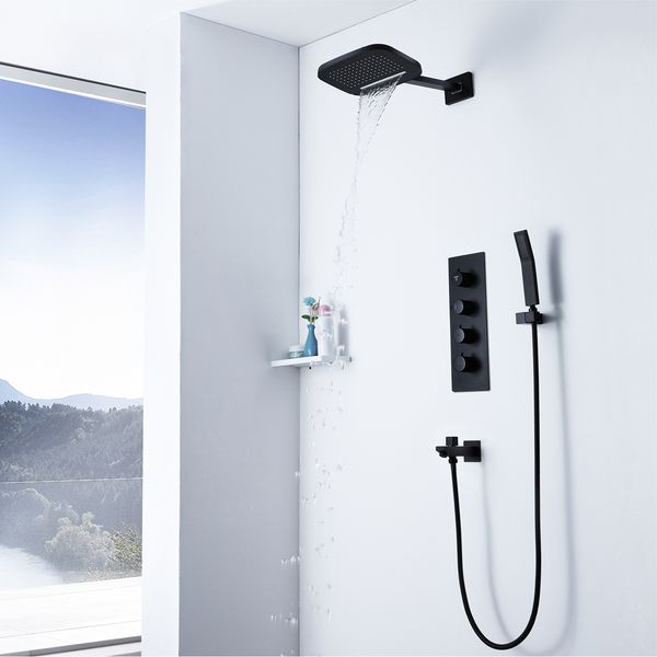 black thermostatic shower faucets rainfall showerhead waterfall bathroom shower brass water spout faucet tap hand hold shower
black thermostatic shower faucets rainfall showerhead waterfall bathroom shower brass water spout faucet tap hand hold shower