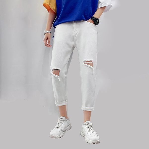 men's ripped casual jeans cropped pants hole streetwear denim korean jogging jeans loose legs, Blue
men's ripped casual jeans cropped pants hole streetwear denim korean jogging jeans loose legs, Blue