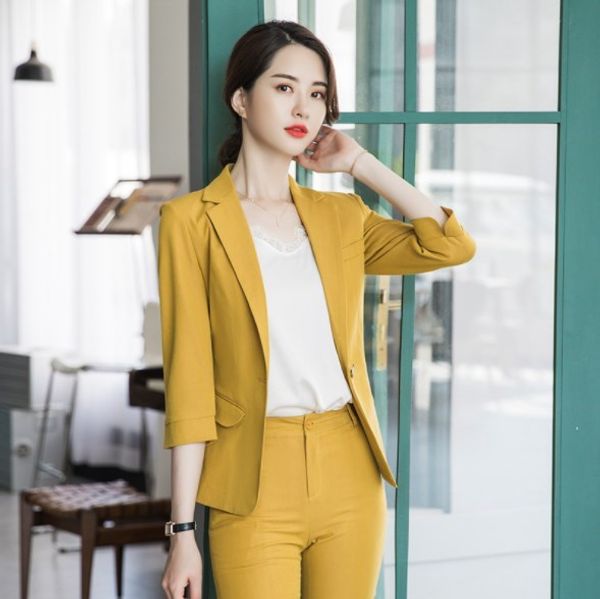 2019 new summer black yellow pink pant suits for women three quarter sleeve blazer and pant womens two pieces set trouser suit, White;black
2019 new summer black yellow pink pant suits for women three quarter sleeve blazer and pant womens two pieces set trouser suit, White;black