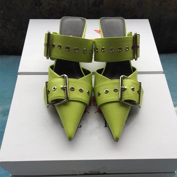 france 2020 new green white calfskin leather pointed metal heel mules women luxury designer shoes heels origin package 40mm, Black
france 2020 new green white calfskin leather pointed metal heel mules women luxury designer shoes heels origin package 40mm, Black